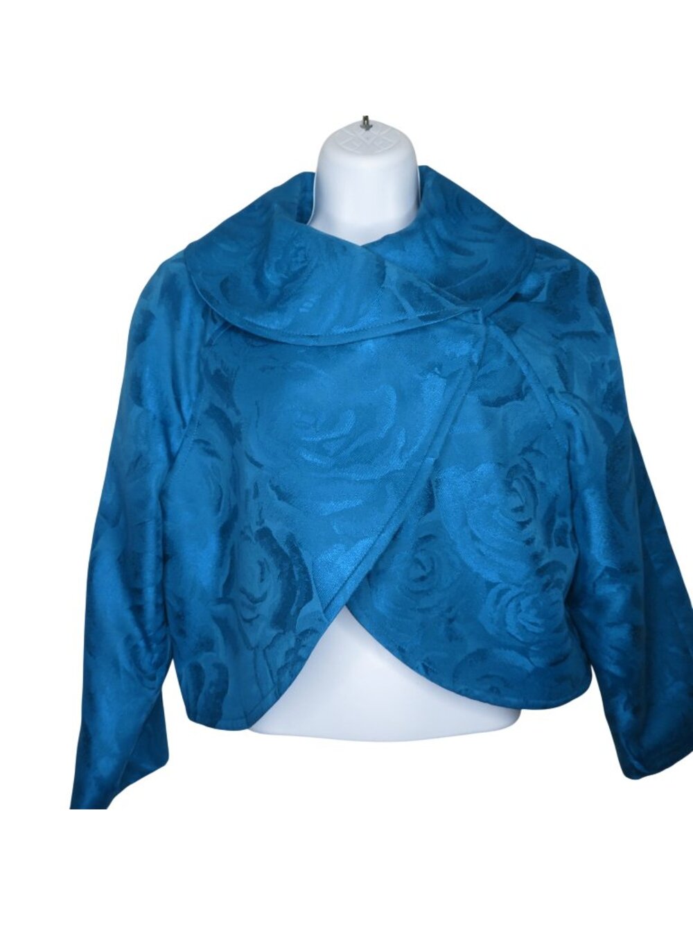 Tahari Arthur S. Levine Womens Floral Jacquard Wrap Jacket 14 Blue Polyester NEW